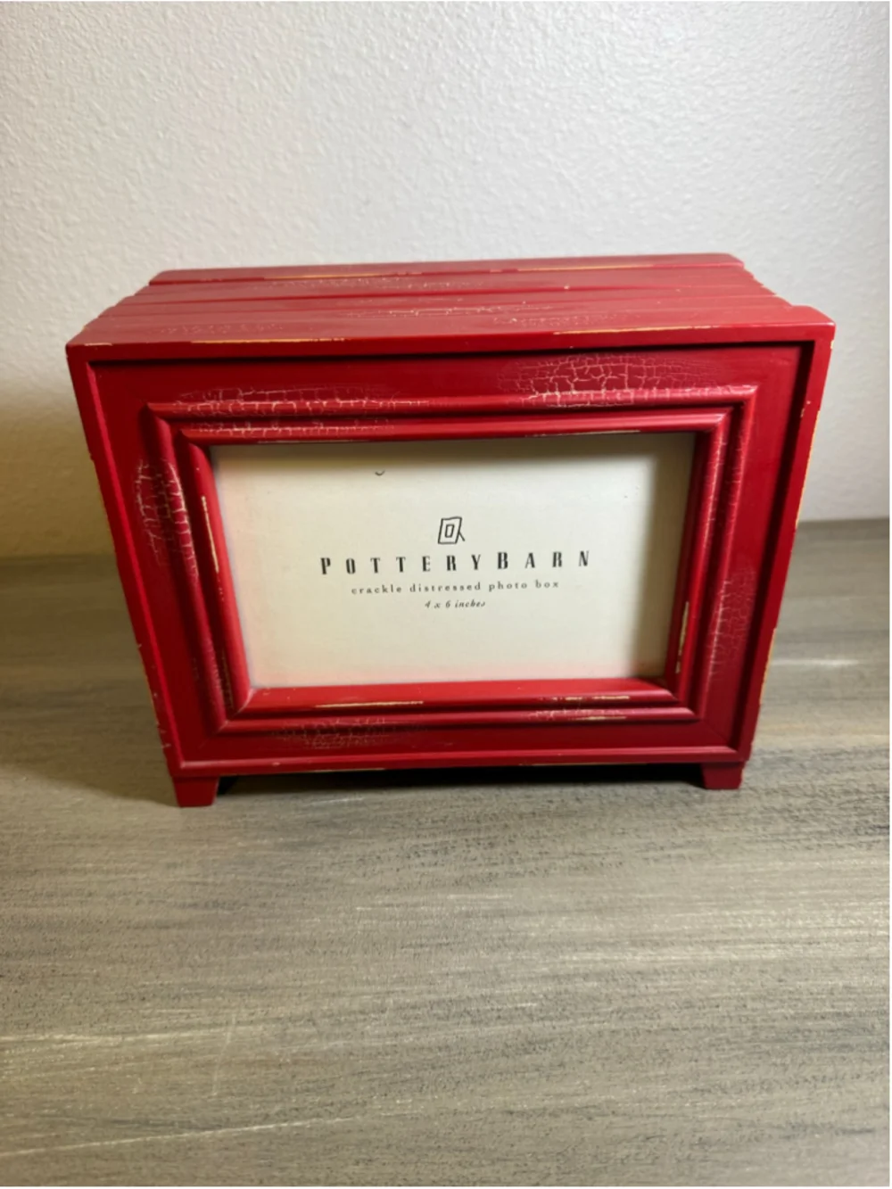 Pottery Barn Crackle Distressed Photo Box Red 4x6 Rustic Vintage Picture Frame